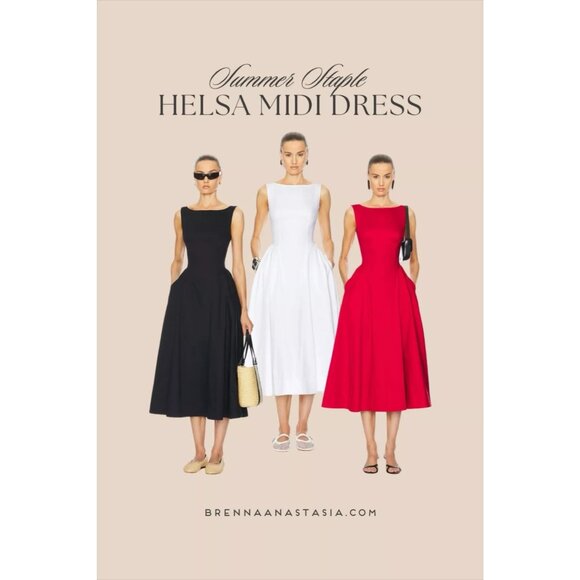 Helsa Stretch Cotton Sateen Midi Dress in Red Small New Womens Aline Fit n Flare - Picture 13 of 16